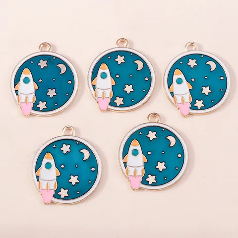 Emaille Legering Ruimte Raket Ster Maan Hangers Voor DIY Sieraden Maken Cartoon Planeet Aarde Charmes Voor Ketting