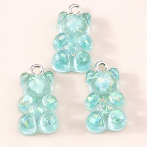 Colorful Resin Bear Charms With Glitter Sequins Metal Loop For DIY Necklace Earring Making Cute Animal Pendant Only