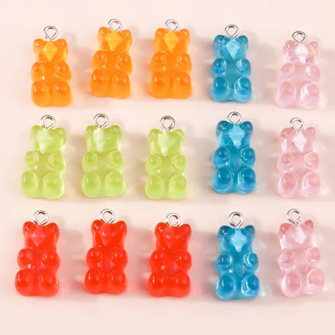10 Pcs Resin Gummy Bear Pendants DIY Jewelry Accessories Candy Color Cartoon Bear Charms For Necklace Bracelet Earrings Making