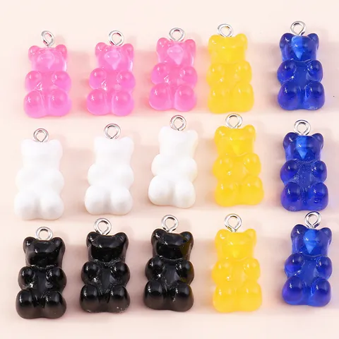 10 Pcs Resin Gummy Bear Pendants DIY Jewelry Accessories Candy Color Cartoon Bear Charms For Necklace Bracelet Earrings Making