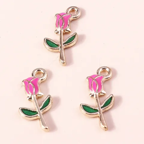 Zinc Alloy Rose Flower Enamel Pendant Charms For DIY Necklace Keychain Bracelet Making Sweet Floral Jewelry Accessories Pack