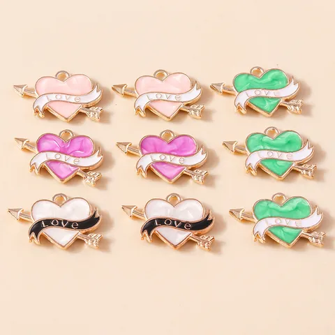 Ciondoli a Forma di Cuore con Freccia di Cupido in Lega Smaltata LOVE Pendenti a Nastro per Collane Braccialetti Fai-da-te Accessori per Gioielli