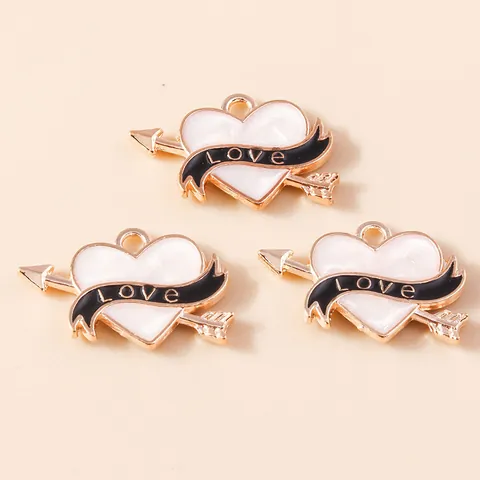 Ciondoli a Forma di Cuore con Freccia di Cupido in Lega Smaltata LOVE Pendenti a Nastro per Collane Braccialetti Fai-da-te Accessori per Gioielli