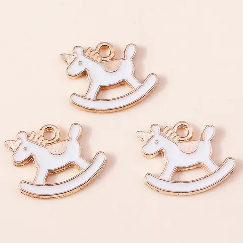 Alloy Enamel Unicorn Rocking Horse Charms For DIY Jewelry Making Pendants Cute Cartoon Gold Tone Colorful Accessory
