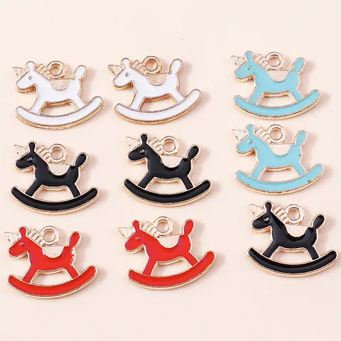 Alloy Enamel Unicorn Rocking Horse Charms For DIY Jewelry Making Pendants Cute Cartoon Gold Tone Colorful Accessory