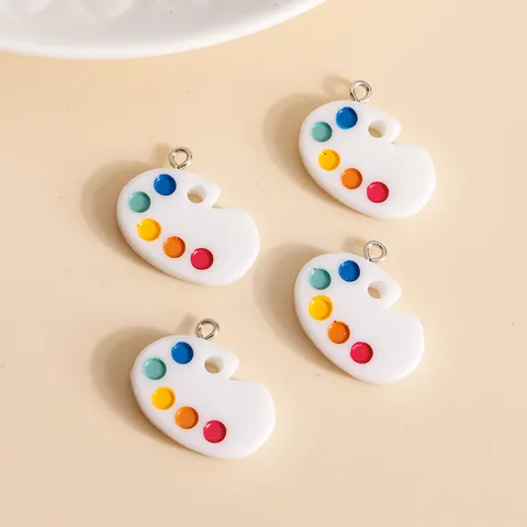 Creative Resin Oil Painting Palette Pendants DIY Jewelry Accessories With Metal Ring Colorful Art Palette Charms For Earring Necklace Crafting