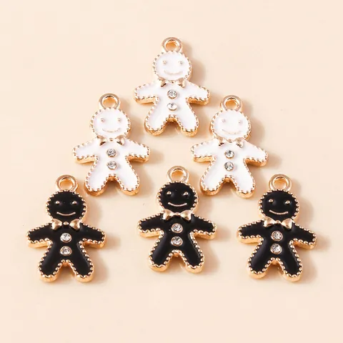 Christmas Gingerbread Man Enamel Alloy Charms Rhinestone Cute Doll Pendants For DIY Jewelry Making Necklaces Earring Crafts