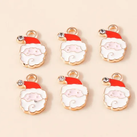 Alloy Enamel Santa Claus Charms Pendants With Rhinestones For DIY Necklace Bracelet Making Christmas Jewelry Making