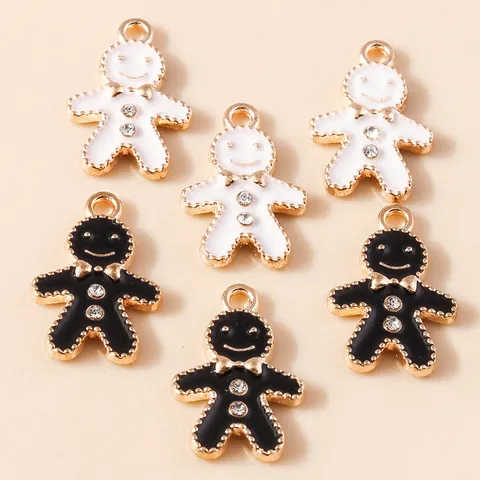 Christmas Gingerbread Man Enamel Alloy Charms Rhinestone Cute Doll Pendants For DIY Jewelry Making Necklaces Earring Crafts
