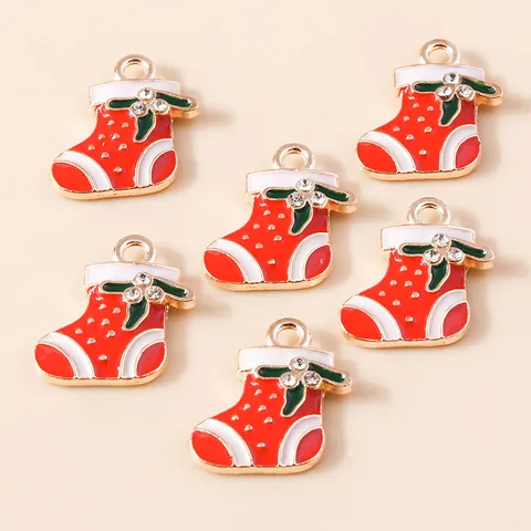 Christmas Sock Enamel Alloy Charm Pendant Rhinestone Inlaid Festive DIY Jewelry Making Accessories Necklace Charm Pendant Only