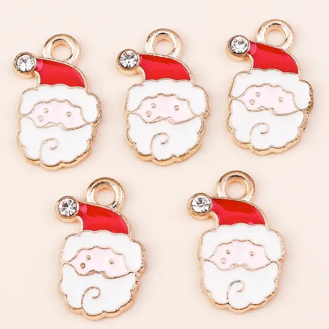 Alloy Enamel Santa Claus Charms Pendants With Rhinestones For DIY Necklace Bracelet Making Christmas Jewelry Making