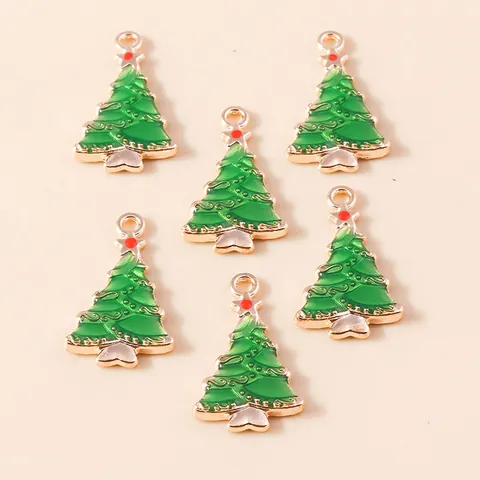 Green Enamel Christmas Tree Charms Zinc Alloy Gold Tone Pendants For DIY Jewelry Making Necklace Bracelet Accessories