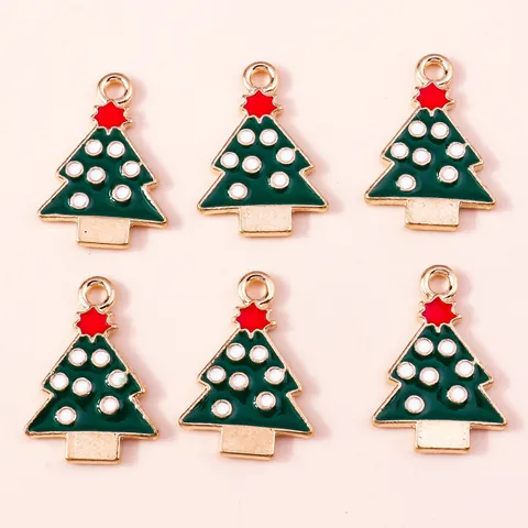Christmas Tree Alloy Enamel Charms For DIY Jewelry Making Pendants Decoration For Earrings Necklace Craft Accessories