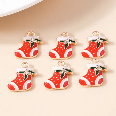 Christmas Sock Enamel Alloy Charm Pendant Rhinestone Inlaid Festive DIY Jewelry Making Accessories Necklace Charm Pendant Only