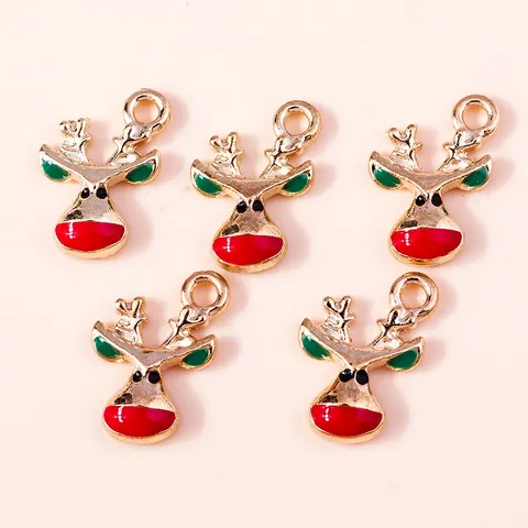 Christmas Cartoon Reindeer Head Alloy Enamel Charms DIY Jewelry Making Pendants Necklace Bracelet Earring Craft Accessories