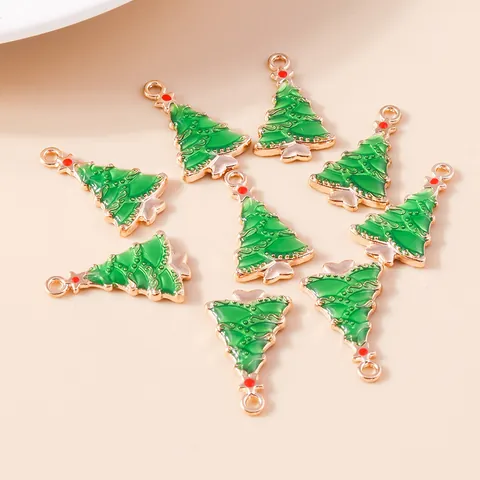 Green Enamel Christmas Tree Charms Zinc Alloy Gold Tone Pendants For DIY Jewelry Making Necklace Bracelet Accessories