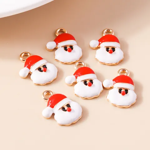 Alloy Enamel Santa Claus Charms Christmas Santa Hat Beard Pendant Necklace Accessory For DIY Jewelry Making Holiday Gift