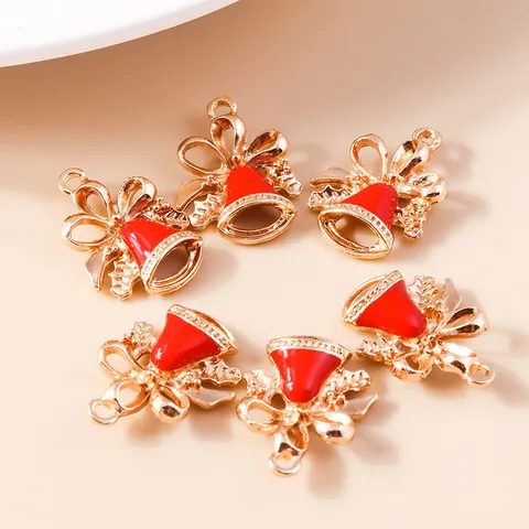 Christmas Bell Alloy Pendants With Bow Knot Red Enamel DIY Jewelry Findings Accessories For Necklace Bracelet Making