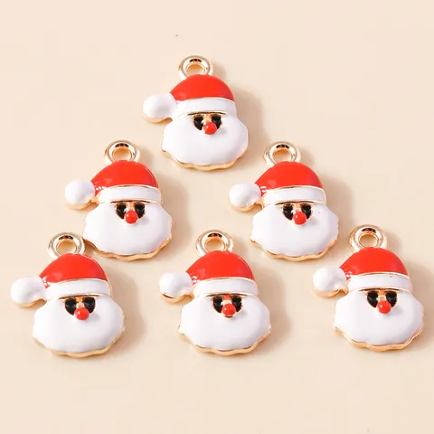 Alloy Enamel Santa Claus Charms Christmas Santa Hat Beard Pendant Necklace Accessory For DIY Jewelry Making Holiday Gift