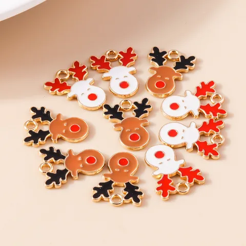 Cartoon Alloy Enamel Christmas Reindeer Head Charms For DIY Jewelry Making Reindeer Pendant Accessory For Holiday Decoration