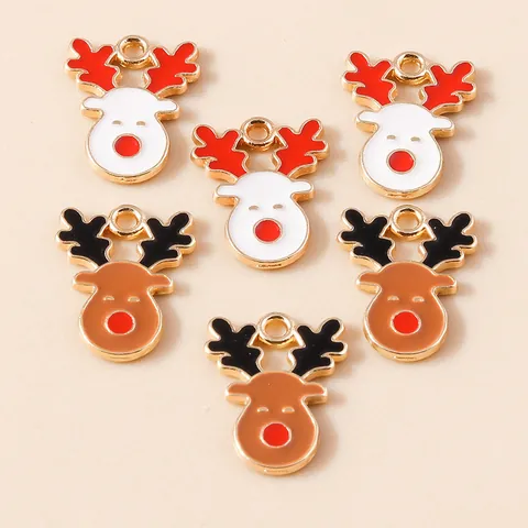 Cartoon Alloy Enamel Christmas Reindeer Head Charms For DIY Jewelry Making Reindeer Pendant Accessory For Holiday Decoration