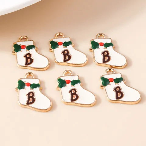 White Enamel Christmas Stocking Charms Zinc Alloy Gold Tone Letter B Pendant DIY Jewelry Making For Bracelet Necklace