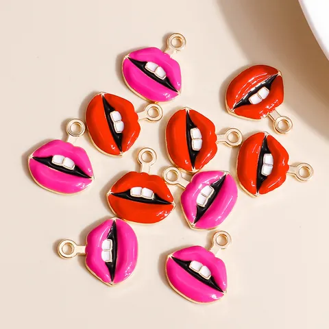 Sexy Lip Shape Alloy Pendants With Teeth Enamel Dripping Oil DIY Jewelry Making Charms For Necklace Earring Women Accessories