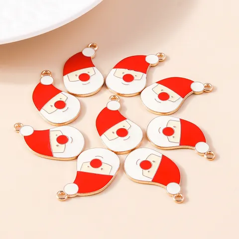 Alloy Enamel Santa Claus Charms For Christmas DIY Necklace Bracelet Jewelry Making Pendants Accessories Gold Plated Red