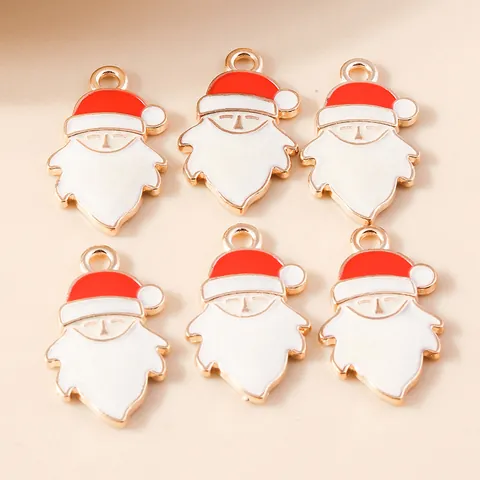 Santa Claus Alloy Enamel Charms For DIY Jewelry Making Christmas Pendant Red White Gold Festive Necklace Bracelet Accessory