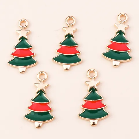 Enamel Alloy Christmas Tree Pendants Green Gold Red Drip Oil Charms For DIY Necklace Earrings Bracelet Jewelry Making