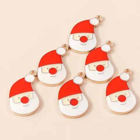 Alloy Enamel Santa Claus Charms For Christmas DIY Necklace Bracelet Jewelry Making Pendants Accessories Gold Plated Red