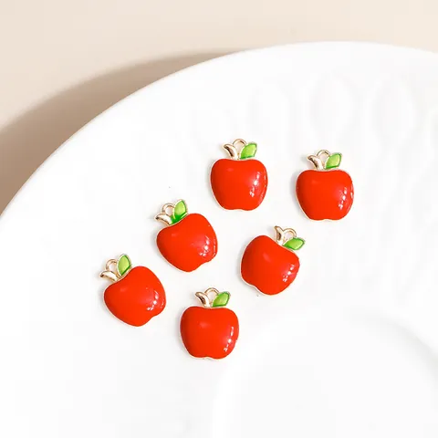 Alloy Enamel Red Apple Pendant Charms For Jewelry Making DIY Handcrafted Earring Necklace Accessory Jewelry Findings