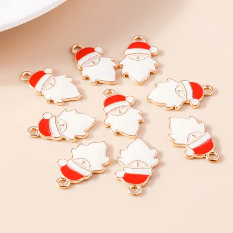 Santa Claus Alloy Enamel Charms For DIY Jewelry Making Christmas Pendant Red White Gold Festive Necklace Bracelet Accessory