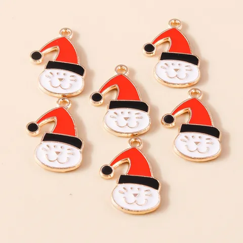 Christmas Cat Alloy Enamel Pendants For DIY Jewelry Making Gold Plated Red Hat Animal Charms For Necklace Bracelet Earrings