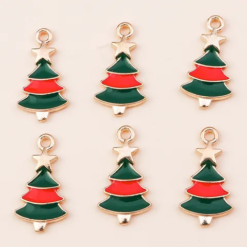 Enamel Alloy Christmas Tree Pendants Green Gold Red Drip Oil Charms For DIY Necklace Earrings Bracelet Jewelry Making