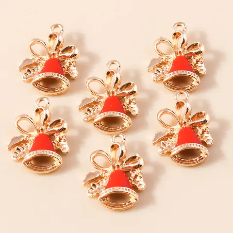 Christmas Bell Alloy Pendants With Bow Knot Red Enamel DIY Jewelry Findings Accessories For Necklace Bracelet Making