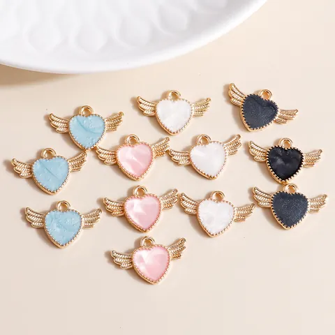 Angel Wings Heart Alloy Drip Oil DIY Charms For Necklace Bracelet Jewelry Making Accessories Women Fashion Pendant