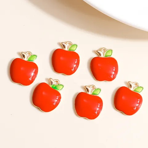 Alloy Enamel Red Apple Pendant Charms For Jewelry Making DIY Handcrafted Earring Necklace Accessory Jewelry Findings