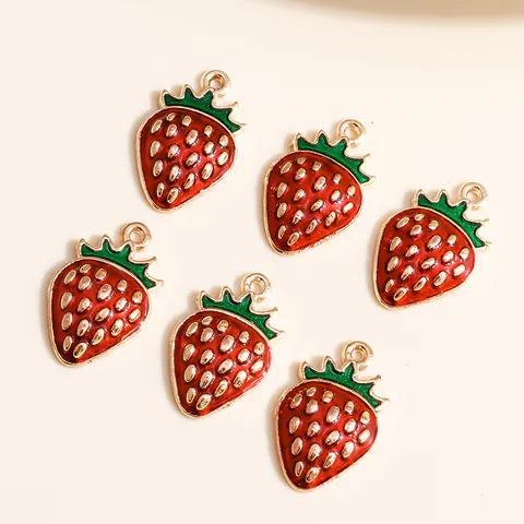 Alloy Enamel Strawberry Charms Pendants Red Fruit Strawberry Pendant For DIY Jewelry Making Necklace Bracelet Accessory
