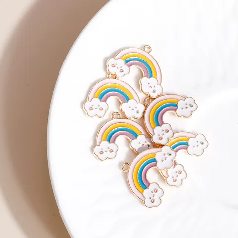 Alloy Rainbow Cloud Enameled Pendants For DIY Jewelry Making Colorful Smile Face Charms For Necklaces Bracelets Earrings