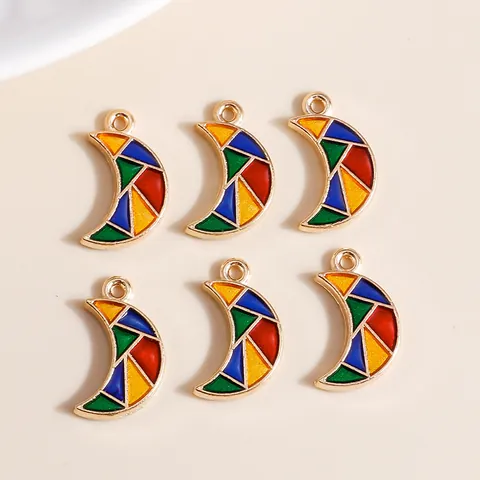 Colorful Mosaic Crescent Moon Alloy Enamel Charms Pendants Gold Plated Geometric Moon Pendants For DIY Necklace Earring Making Women Fashion Jewelry Accessory