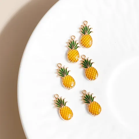 Alloy Enamel Pineapple Charms For DIY Jewelry Making Necklaces Bracelets Phone Accessories Fruit Decorative Pendants