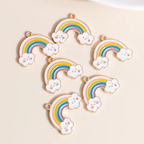 Alloy Rainbow Cloud Enameled Pendants For DIY Jewelry Making Colorful Smile Face Charms For Necklaces Bracelets Earrings