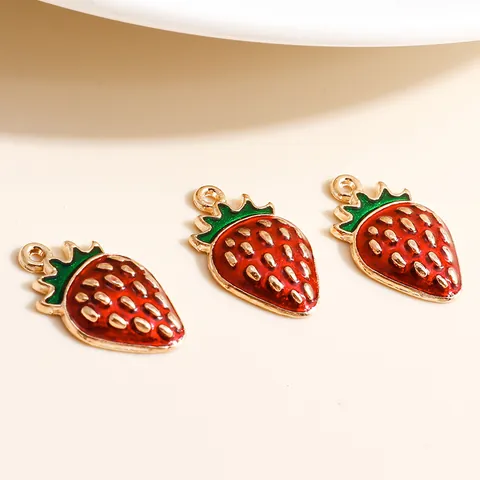 Alloy Enamel Strawberry Charms Pendants Red Fruit Strawberry Pendant For DIY Jewelry Making Necklace Bracelet Accessory
