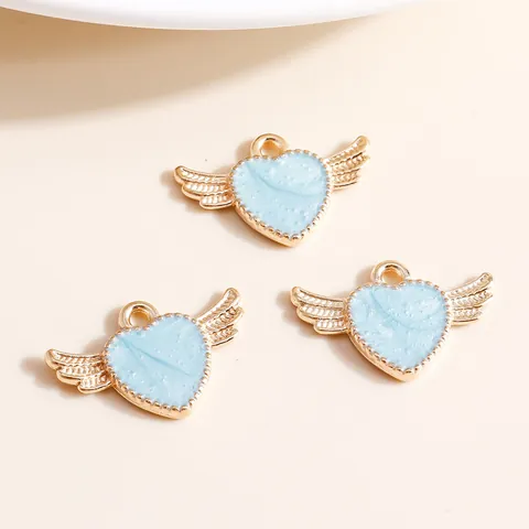 Angel Wings Heart Alloy Drip Oil DIY Charms For Necklace Bracelet Jewelry Making Accessories Women Fashion Pendant