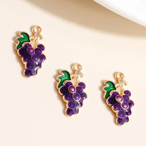 Zinc Alloy Enamel Grape Fruit Charms Purple Green Gold Tone Pendant For DIY Jewelry Making Earrings Bracelet Craft Accessories