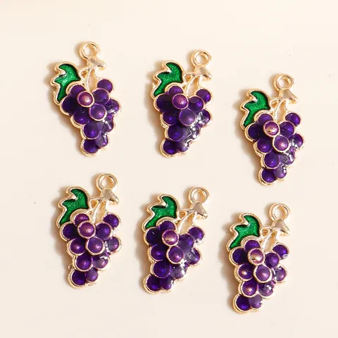 Zinc Alloy Enamel Grape Fruit Charms Purple Green Gold Tone Pendant For DIY Jewelry Making Earrings Bracelet Craft Accessories