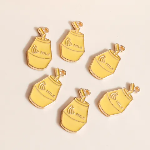 Alloy Enamel Banana Milk Bottle Pendant Charm For DIY Jewelry Making Necklaces Yellow Gold Fashion Accessories