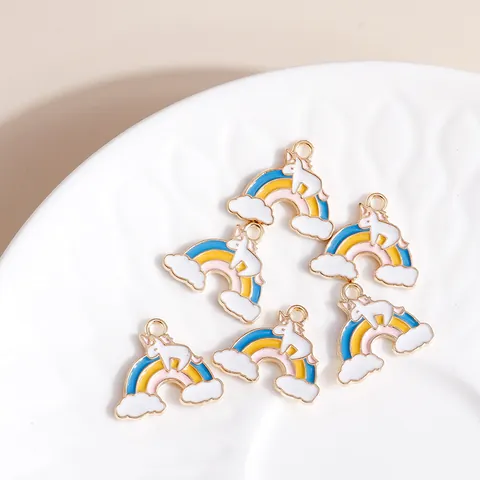 Rainbow Unicorn Zinc Alloy Enamel Charms For DIY Jewelry Making Cartoon Cloud Pendants For Necklace Bracelet Crafting Supplies