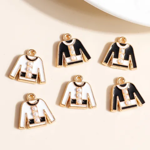 Alloy Jacket Shape Drip Oil Enamel Pendants With Imitation Pearl For DIY Necklace Bracelet Jewelry Making Accessories